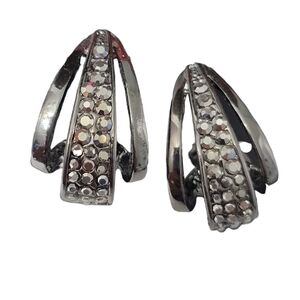 silver and rhinestone clip-on earrings by paparazzi